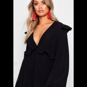 Plus Plunge Ruffle Detail Skater Dress